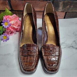 Franco Sarto Dark Brown Croc-Embossed Loafers